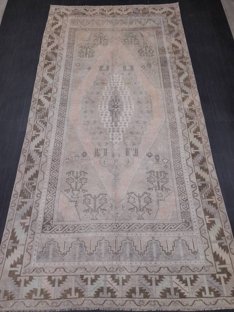 Muted OUSHAK RUG TURKISH Rug 5.7 x 11.4 Muted Vintage Oriental Rug Vintage Persian Rug Wool Rug Hand Made Rug Vintage Turkish Rug