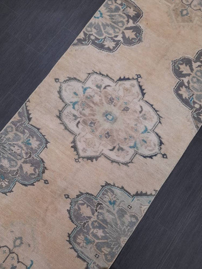 Muted Vintage Oushak Runner Rug 2.8 x 11.3 Muted Turkish Runner Rug XL Vintage Oriental Muted Runner Rug Hallway Runner Soft Wool Runner