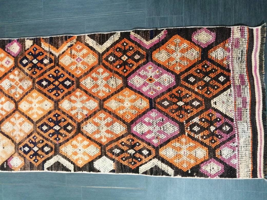 Vintage Runner Rug 2.6 x 13.6 Turkish runner rug , Medium Wool Pile Runner , Brown Oushak rug, Hallway Rug runner , Earth Tones Runner Rug