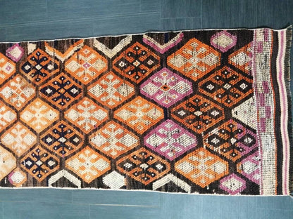 Vintage Runner Rug 2.6 x 13.6 Turkish runner rug , Medium Wool Pile Runner , Brown Oushak rug, Hallway Rug runner , Earth Tones Runner Rug