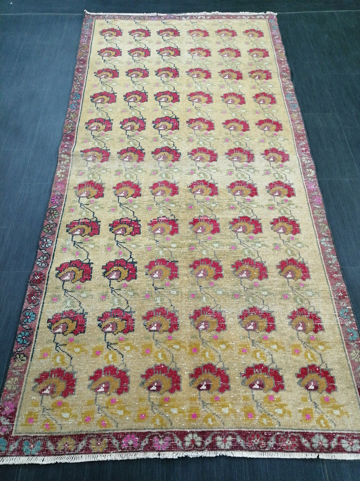 4x9 FLORAL WOOL Rugs, Hand Made Rug, Oushak Rug, Rustic Rug, Bohemian Rug, Rug Runner, Turkish Rug, Farmhouse Rug, Vintage Rug, Wool rug