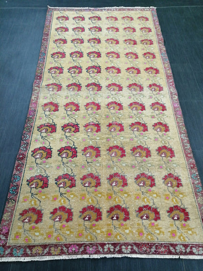 4x9 FLORAL WOOL Rugs, Hand Made Rug, Oushak Rug, Rustic Rug, Bohemian Rug, Rug Runner, Turkish Rug, Farmhouse Rug, Vintage Rug, Wool rug