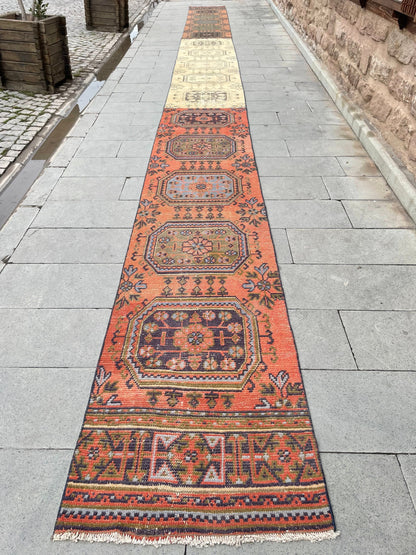 Vintage Staircase Runner Rug 2.3 x 31 ft Extra Long TURKISH Runner Rug Vintage Runner Rug Distressed Runner Rug  Runner Hand Knotted Runner