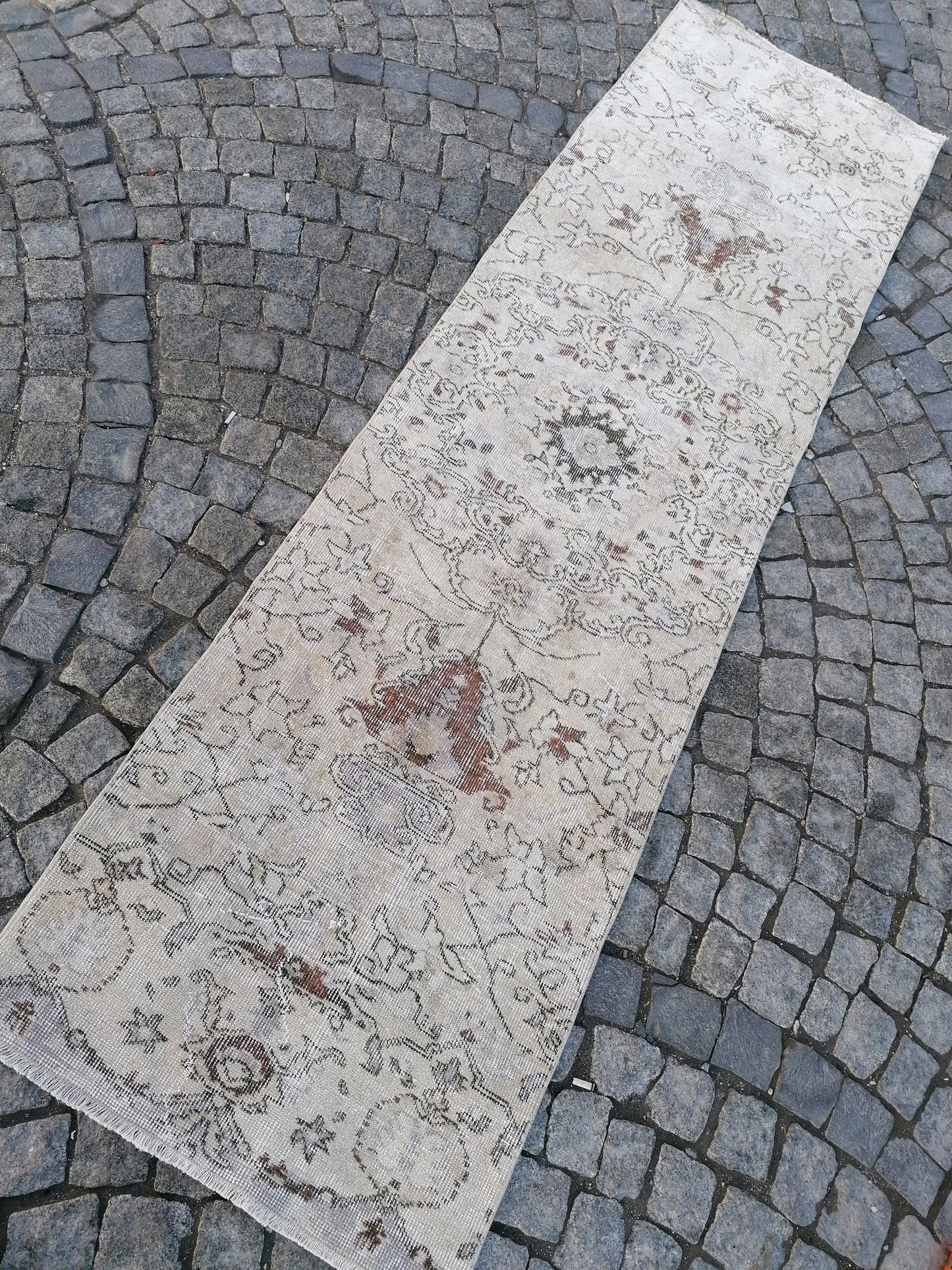 Faded turkish runner rug, hallway runner 2'7x9'5 neatural vintage wool runner, vintage handmade runner kitchen runner