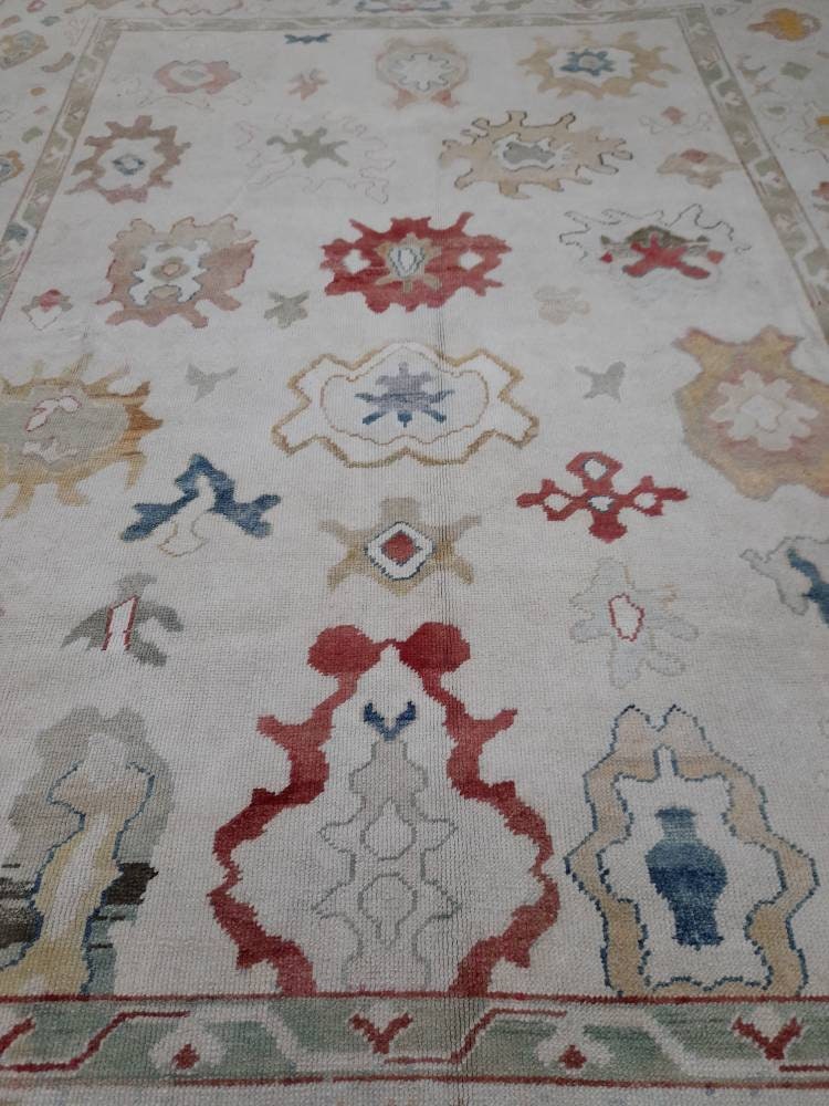 9x12 Vintage OUSHAK RUG Authentic TURKISH Oushak Rug Vintage Oushak Rug Wool Oriental Rug Hand Made Rug Hand Knotted Rug Turkish Natural Dye