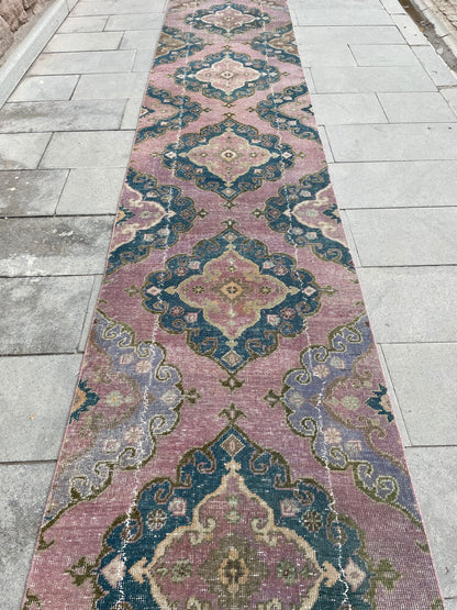 Wool Extra Long Turkish Runner Rug, Very Long Oushak Runner 2.6 x 23 ft Rug, Vintage Runner Rug, XL Oriental Runner Rug Staircase Runner rug