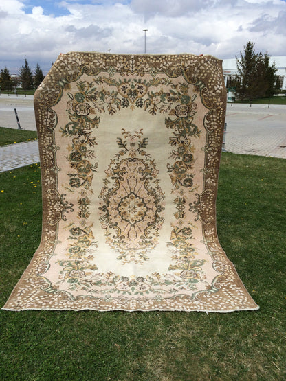 9 x 5.6 Turkish Rug Large Area Rugs Oushak Vintage Rug Oushak Rug Turkish Oushak Rug Soft Pink Rug 6x9 Muted Persian Rug