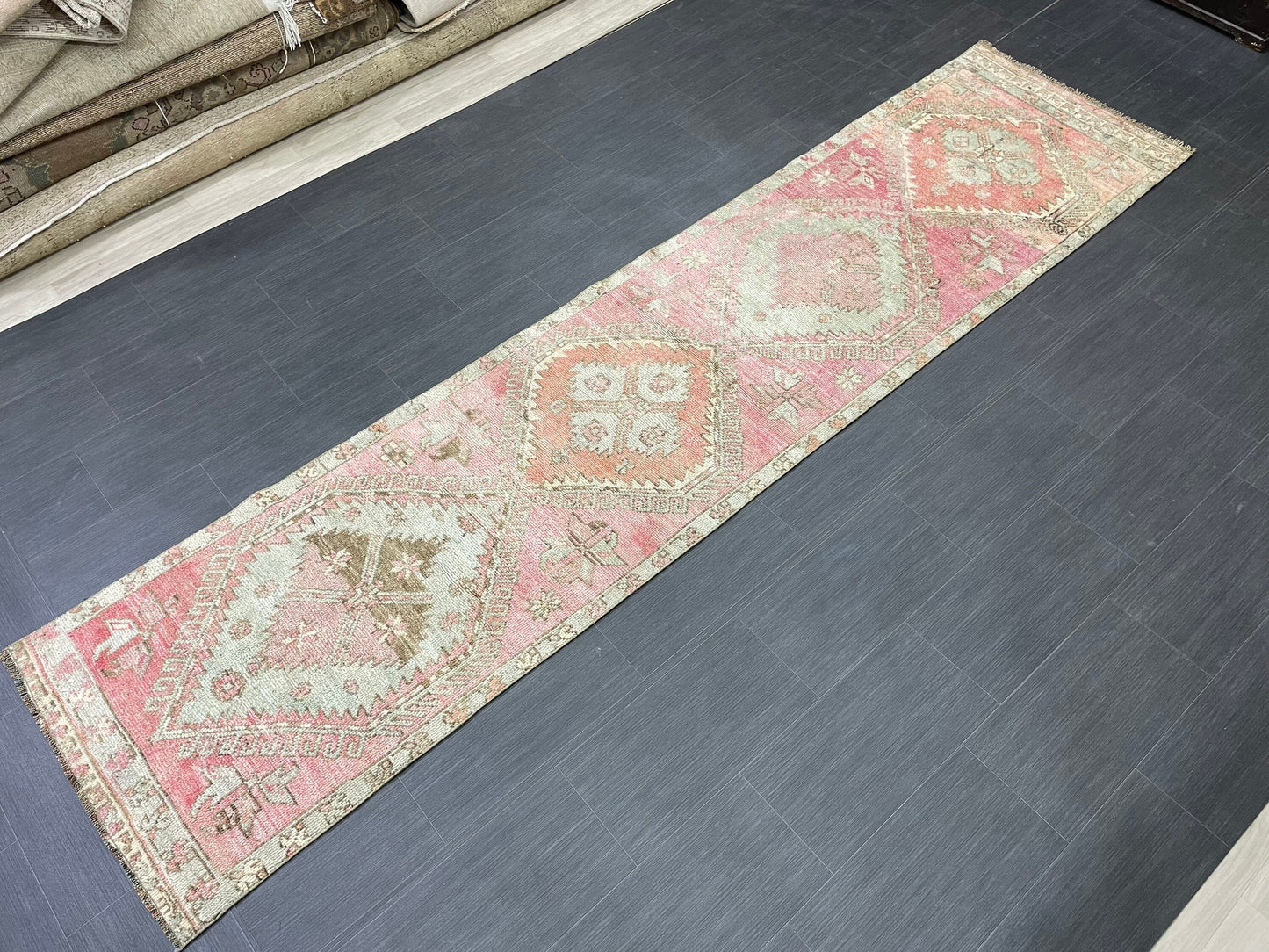 Vintage Runner Rug 2.6 x 11 Muted Turkish Runner Rug Muted Oushak Runner Rug Hallway Runner Kitchen Runner Rug Wool Runner Star Rug