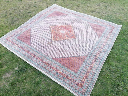 8x8 oushak wool rug, morracon rug, vintage hand made rug, living room rug kitchen rug, vintage bohemian rug