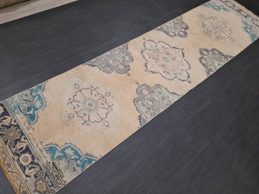 Muted Vintage Oushak Runner Rug 2.8 x 11.3 Muted Turkish Runner Rug XL Vintage Oriental Muted Runner Rug Hallway Runner Soft Wool Runner