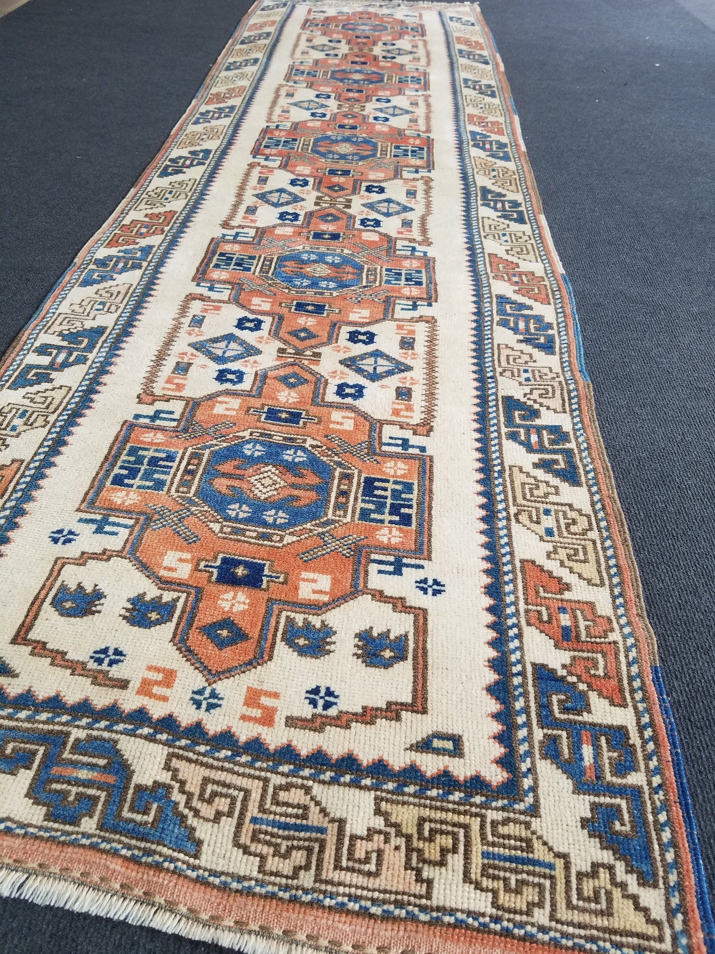 Hallway wool runner rug, handmade runner rug 2'2x8'6 blue bohemian rug, vintage oushak runner, turkish runner rug