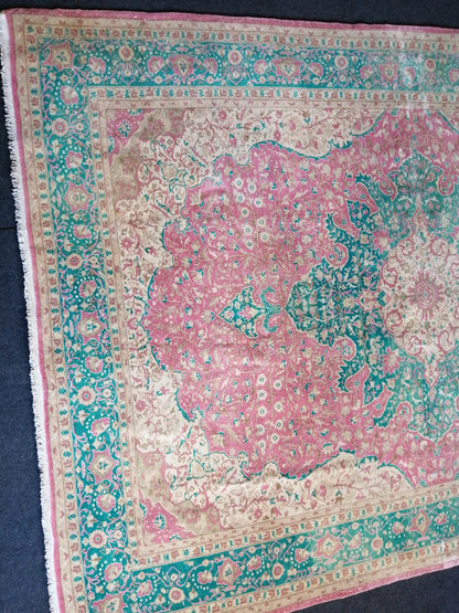 7 x 9.5 Persian RUG Vintage TURKISH Pink Green Oriental Rug Vintage  Vintage Runner Rug Wool Oushak Rug Handmade Rug Hand Knotted Rug
