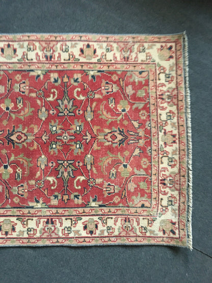 2.6x6.7 feet handmade floral living room area runner, vintage red retro kitchen runner, persian design long runner rug, old wool blue runner
