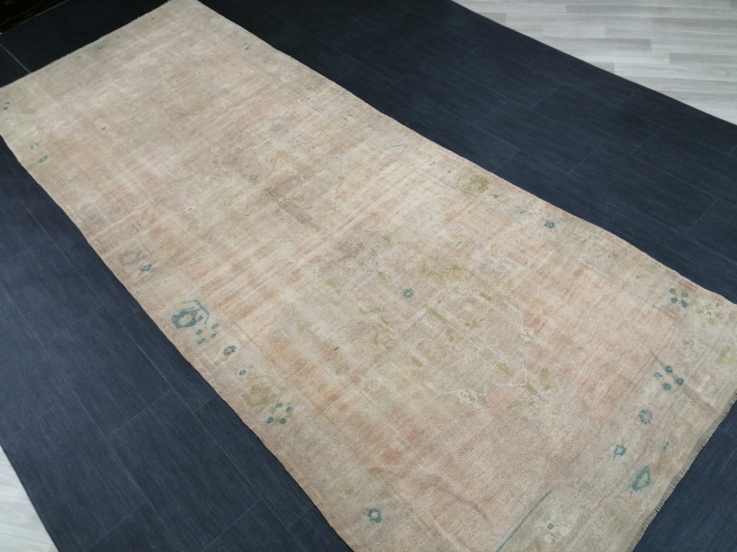 4.6 x 11.5 Muted Wool Runner Rug  Muted Oushak Runner Rug Turkish Runner Rug Vintage Runner Rug Hallway Runner Rug Kitchen Runner Rug