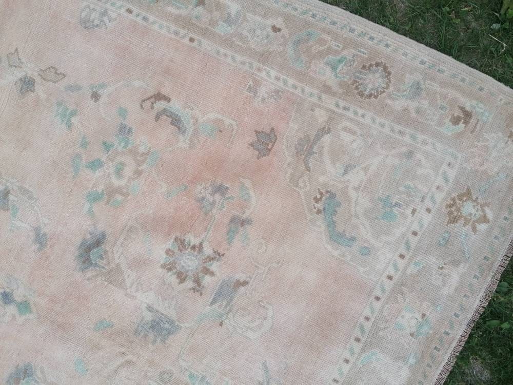 Faded turkish oushak rug 6'7x9'6 large vintage oushak rug, unique hand made rug, bohemian rug