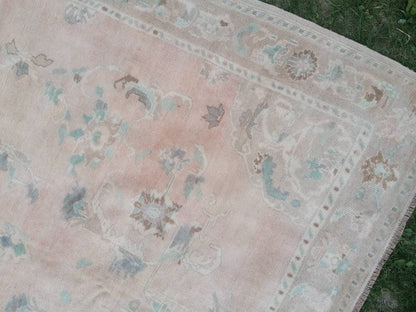 Faded turkish oushak rug 6'7x9'6 large vintage oushak rug, unique hand made rug, bohemian rug