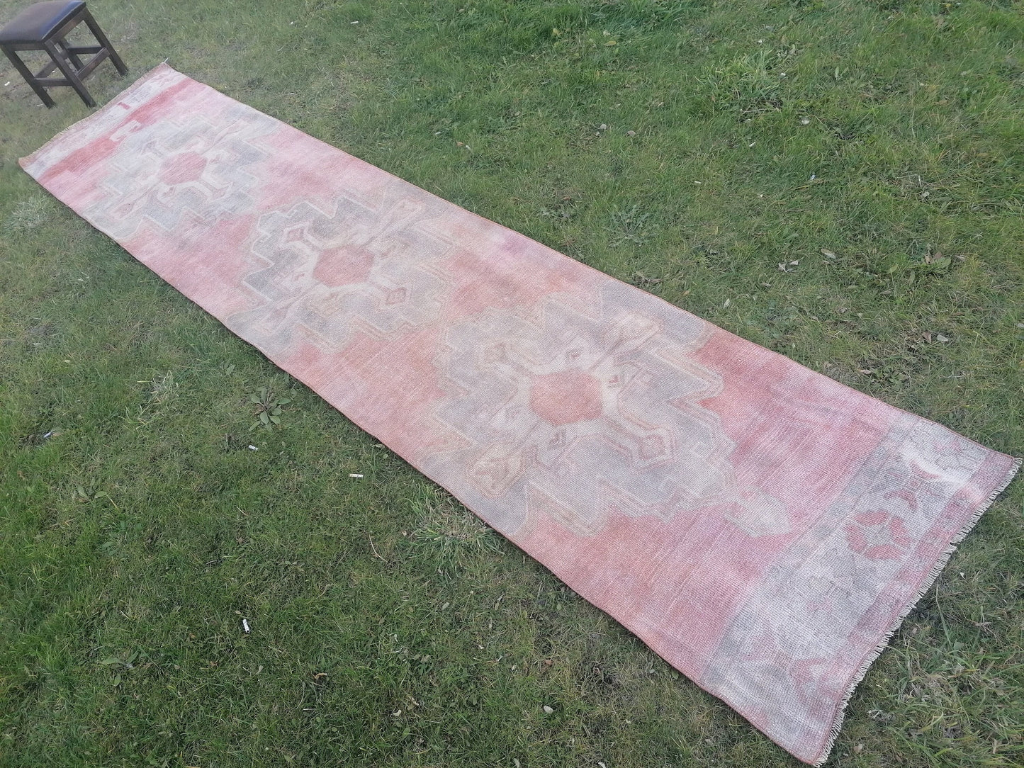 Faded turkish runner rug, 12'3x2'8, soft runner rug, pastel vintage oushak runner rug, kitchen runner rug,hallway runner rug