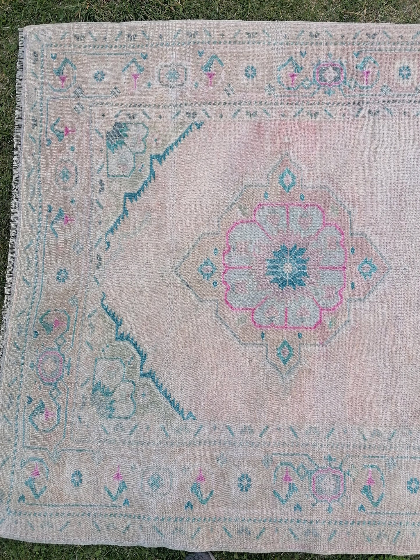 Oushak runner rug, turkish runner, vintage wool runner rug 4'10x11'6 hallway hand made rug, kitchen runner bohemian rug