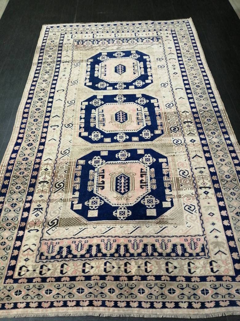 Vintage Rug, 5.7 x 9.7 Rug, Turkish Rugs, Hand Made Rug, Persian Rug  Turkish Rug, 5x10 Rug, Vintage Rug Pink and Navy Oriental Rug 6x10