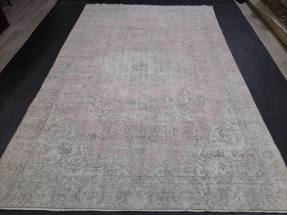 WOOL Distressed RUG 6.5 x 10 Turkish Oushak Rug Large Vintage Rug Tint of Pink Vintage Hand Made Persian Rug Muted Vintage Turkish Rug 7x10