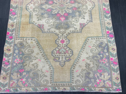 Wool Oushak Rug Vintage 4.5 x 7 Rug Muted Vintage Runner Rug Wool Oriental Rug Hand Made Rugs Vintage Turkish Rug Muted Persian Wool Rug