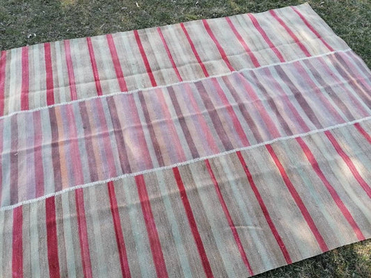 Flatwoven kilim rug, stripe turkish hand made rugs 6'7*10  vintage turkish rugs oushak rug vintage oushak rug, wool rug