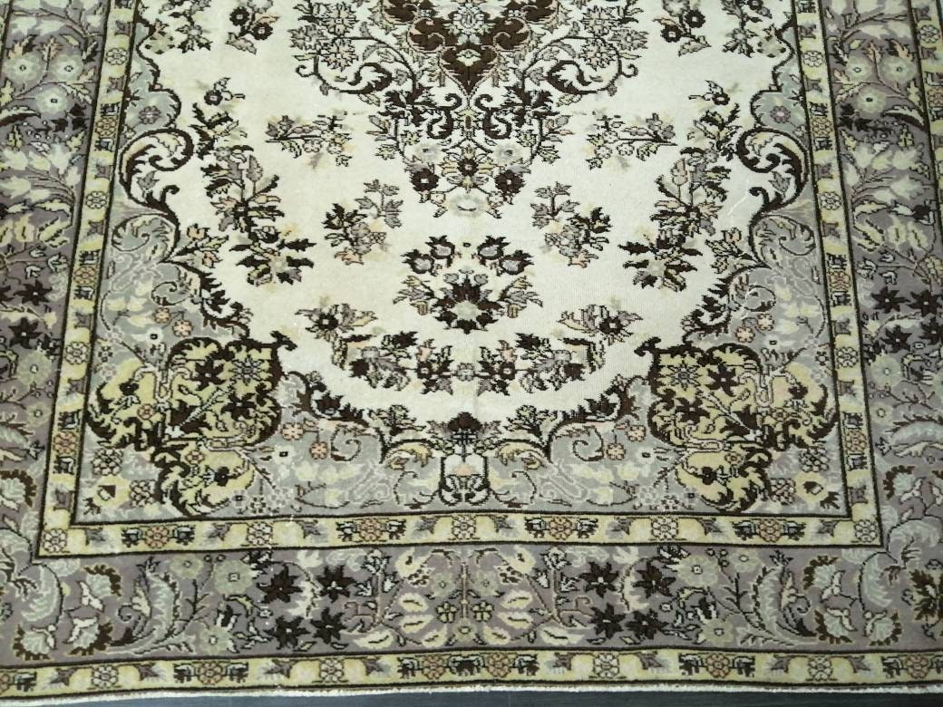 Vintage Oriental RUG TURKISH Rug Muted Vintage 7 x 10.4 Persian Rug Vintage Wool Neutral Oushak Rug Hand Made Rugs Vintage 7x10 Turkish Rug