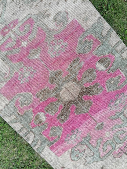 Oushak runner rug, vintage oushak runner 2'7x11 natural hand made wool runner, hallway runner, kitchen runner