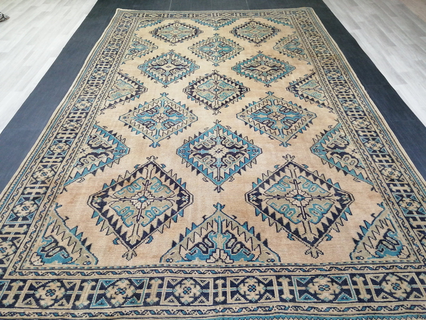 7.7 x 12 OUSHAK RUG Large TURKISH Blue And Navy Oushak Rug Vintage 8x12 Vintage Turkish Rug Wool Oriental Rug Hand Made Rug Vintage Rug