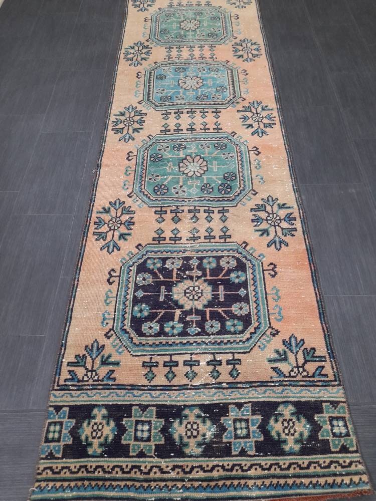 2.9 x 11.8 wool Oushak Runner Rug Turkish Runner Rug Vintage Runner Rug 3x12 Hallway Runner Rug Kitchen Runner Rug Handmade Wool Runner Rug