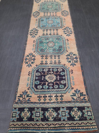 2.9 x 11.8 wool Oushak Runner Rug Turkish Runner Rug Vintage Runner Rug 3x12 Hallway Runner Rug Kitchen Runner Rug Handmade Wool Runner Rug