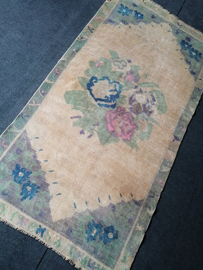 3.5 x 6.7 OUSHAK RUG TURKISH Oushak Rug Vintage Oushak Runner Rug Vintage Runner Rug Wool Oushak Rug Hand Made Rugs Vintage Turkish Rug 4x7