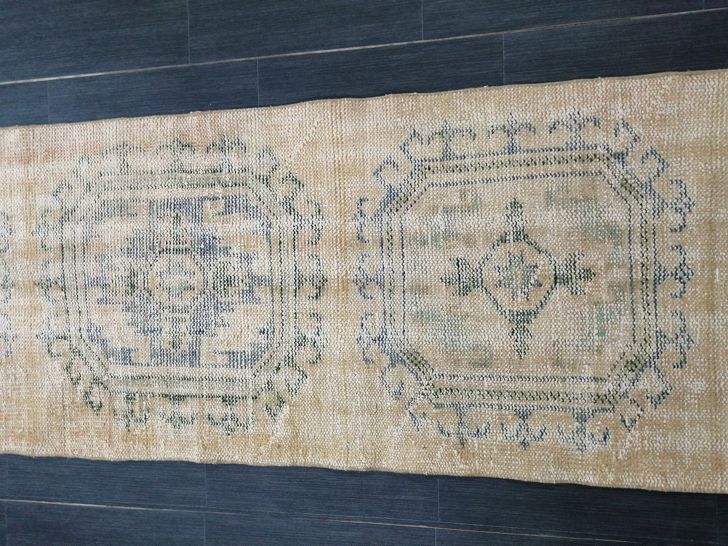 10.9 x 2.4 Faded Oushak Runner Rug Turkish Runner Rug Vintage Runner Rug Hallway Runner Rug Kitchen Runner Wool Runner Rug Wool Oushak Rug