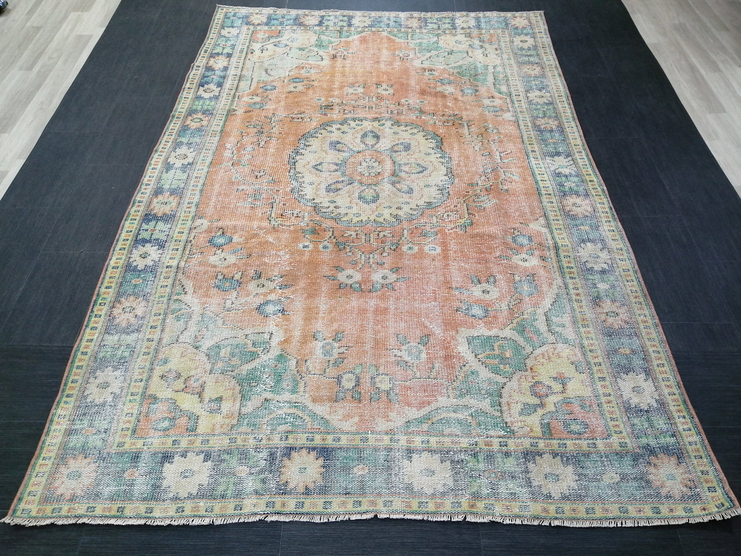 Large OUSHAK RUG TURKISH Rug Vintage Persian Rug Vintage 6 x 9.3 Oriental Rug Wool Oushak Rug Hand Made Rugs Vintage Turkish Rug Antique Rug