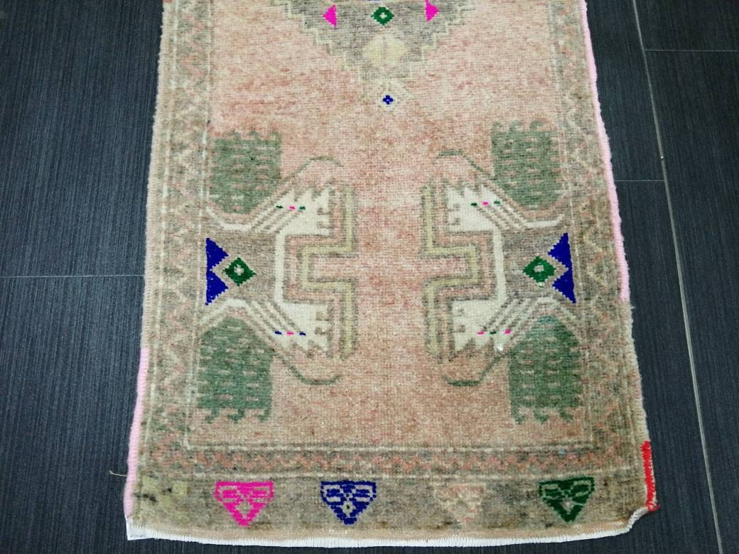 Turkish Rug Mini Rug Bathrooms Rug Vanity Rug Powder Room Rug Oushak Rug Persian Handmade Rug Oriental Vintage Rug