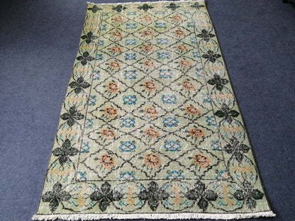 3.7 x 6.2 Green Vintage Rugs  TURKISH HAND MADE Rugs  Vintage Turkish Rugs  Oushak Rug  Wool Rug, Turkish Rug, Vintage Oushak Rug
