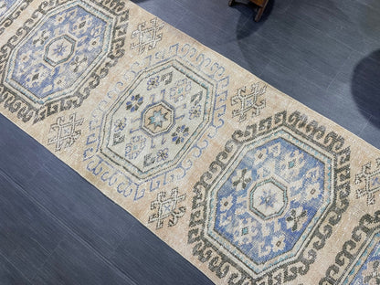Distressed Antique Runner Rug 2.9 x 11.4 Turkish Runner Rug Vintage Runner Rug Old Hallway Runner Rug Kitchen Runner Rug Wool Runner Rug