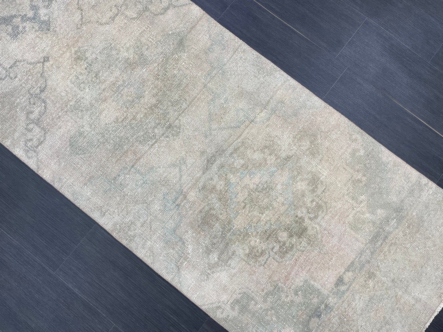Muted Vintage Runner Rug 2.7 x 12.6 ft Muted Turkish runner rug Wool Pile Oushak Runner Hallway Rug runner Hand Knotted Runner Rug