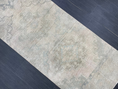 Muted Vintage Runner Rug 2.7 x 12.6 ft Muted Turkish runner rug Wool Pile Oushak Runner Hallway Rug runner Hand Knotted Runner Rug