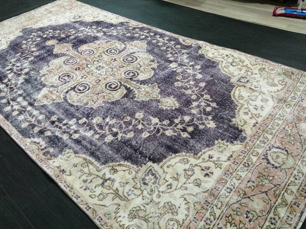 Purple Vintage Runner Rug 10.6.x 5.4  Hallway Runner Rug Kitchen Runner Rug Hand Made Wool Runner Rug Wool Oushak Runner Rug