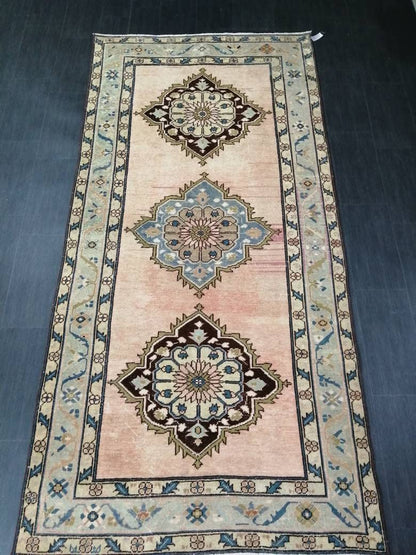 Muted Wool Runner Rug  Muted 4.6 x 9.5 Oushak Runner Rug Turkish Runner Rug Vintage Runner Rug Hallway Runner Rug Wool Kitchen Runner Rug