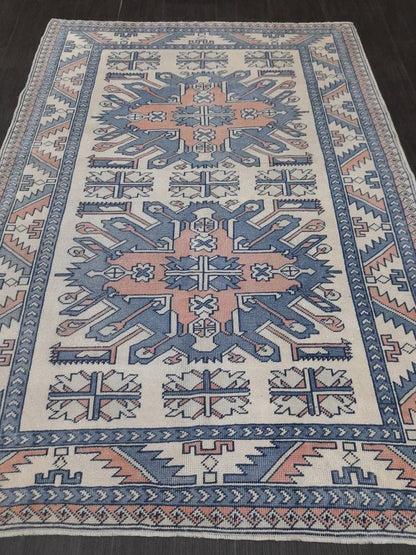 Blue Vintage Rug Hand Made Rug 4.6 x 6.5 Oushak Rug Rustic Rug ORIENTAL Rug Turkish Rug Vintage Persian rug