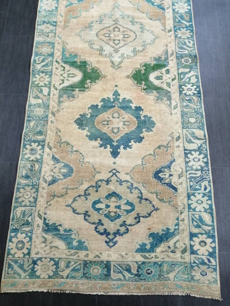 Vintage Runner Rug 4.2 x 13 Persian Runner Rug Wool Oushak Rug Oushak Runner Rug Turkish Runner Rug Kitchen Runner Rug Hallway Runner Rug