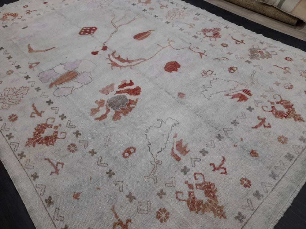 8.8 x 12.3 Muted Vintage OUSHAK RUG TURKISH Muted Oushak Rug Vintage Rug Wool Oushak 9x12 Rug Hand Made Rug Authentic Oushak Rug