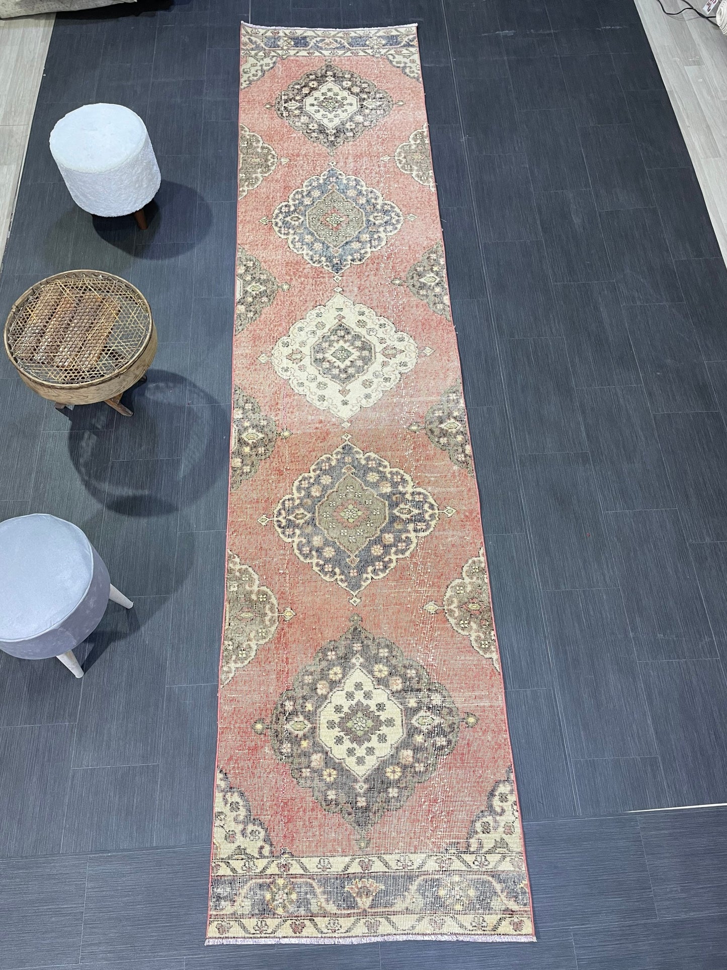 Oushak Runner Rug, Vintage Runner 2.9 x 12.5 Rug, Hallway Runner Rug, Kitchen Runner Rug Wool Runner Rug Wool Oushak Rug