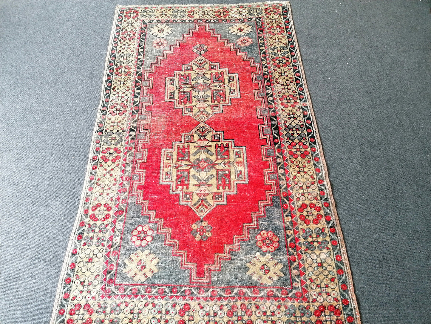 Vintage turkish rug,  oushak vintage rug ,kitchen rug, vintage anatolian rug 6'3x3'7 feet