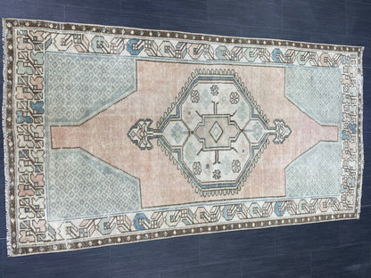 Handmade Rug, Hand Knotted 3.8 x 7 Rug, Oushak Rug, Rustic Rug, Bohemian Rug, Turkish Rug, Antique Rug, Vintage Rug, Wool rug