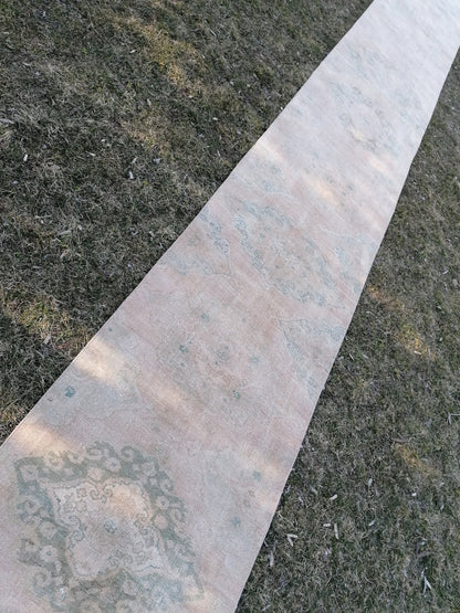 2'9x23'6 oushak turkish runner rug, vintage turkish runner rug, hallway hand made wool rug, kitchen runner rug