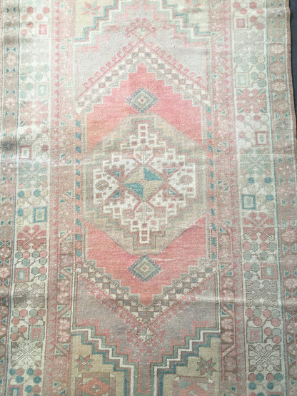 3.5x6 feet destroyed turkish handmade rug, large vintage beige kitchen rug, wool oushak large living room carpet, bedroom area anatolian rug