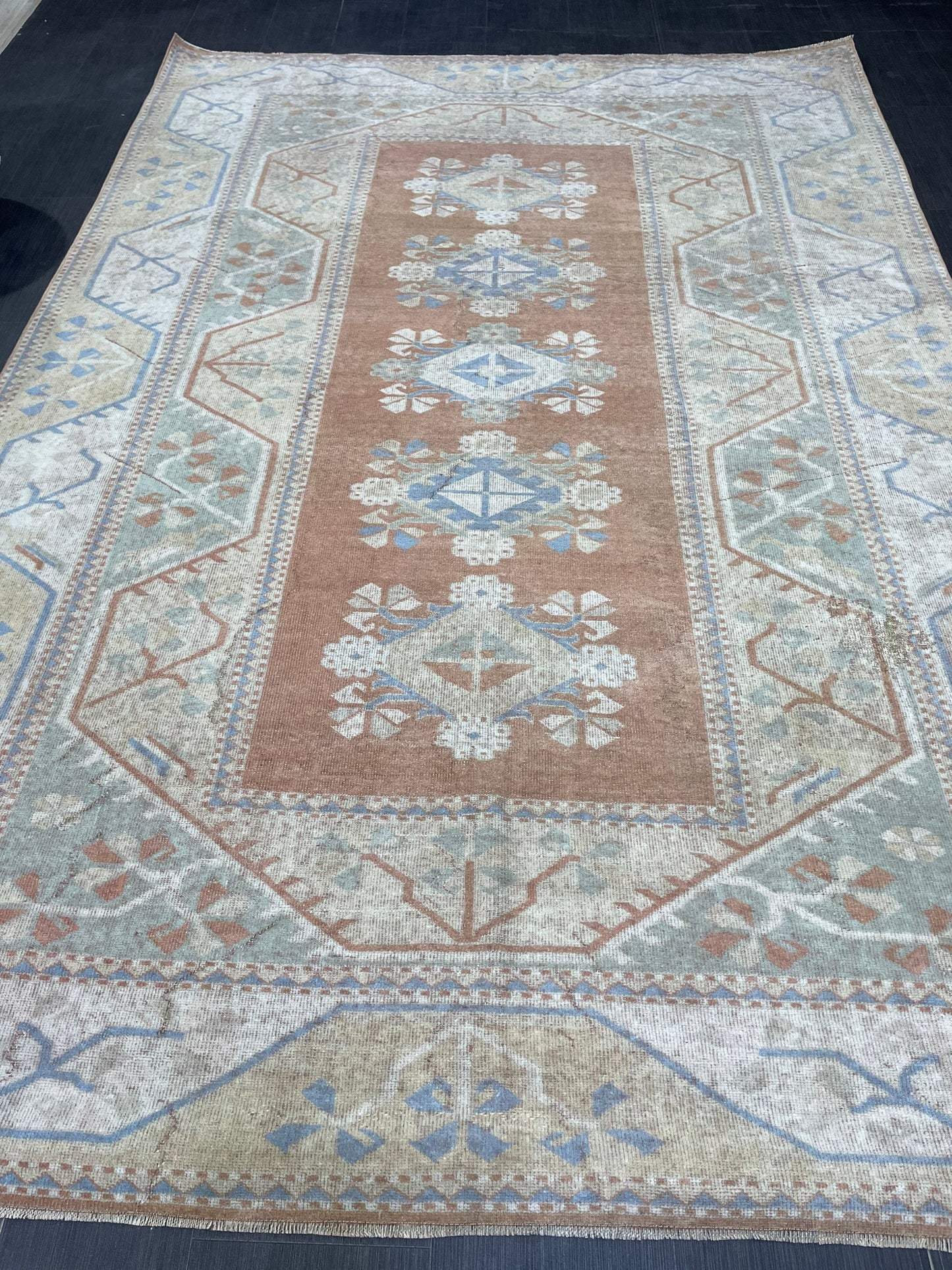 Vintage Rug, TURKISH Handmade 6.5 x 9.5 Rug, Vintage Turkish Rug, Oushak Rug, Turkish Oushak Rug, Hand Knotted Soft Wool Rug Distressed Rug